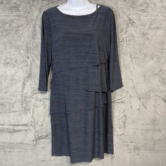 Tahari Arthur's S. Levine Tiered Dress Size 10 Gray Layered Pull Over 3/4 Sleeve - Picture 1 of 13